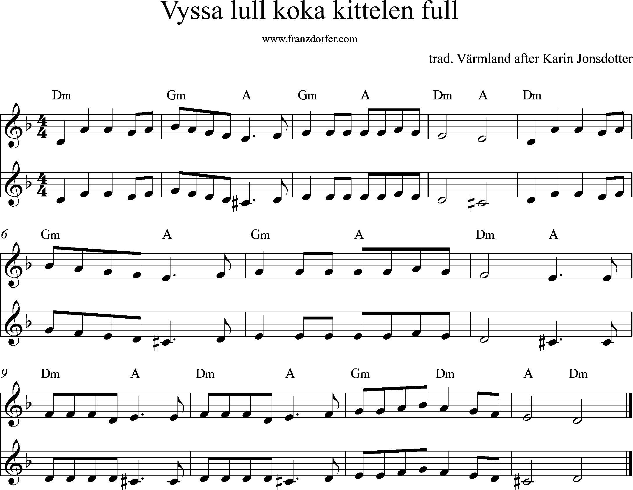 sheetmusic - PDF Sheetmusic -Vyssa lull koka kittelen full, dm